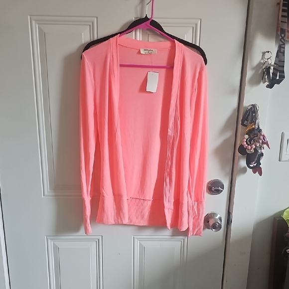 Zenana Outfitters Sweaters - Zenana Outfitters Coral Pink Open-Front Lightweight Cardigan
